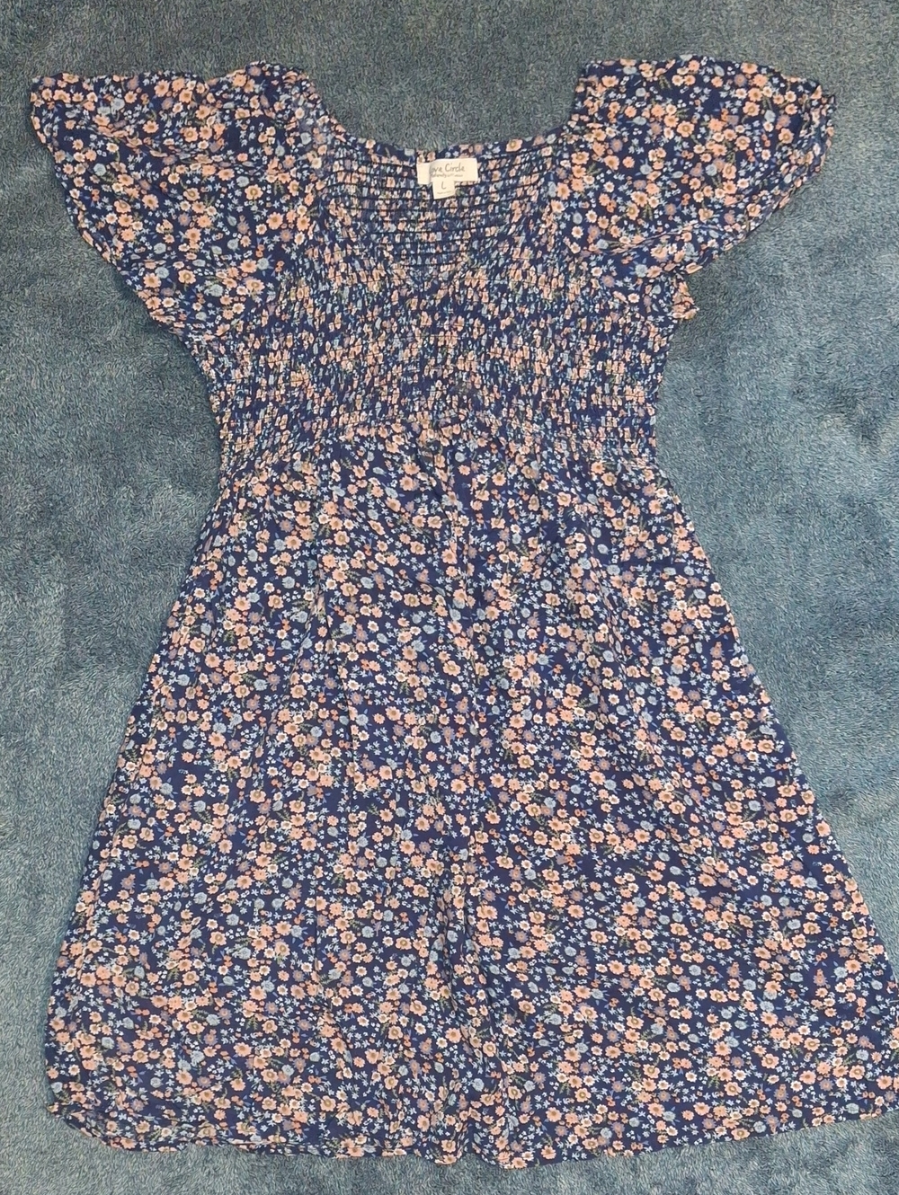 Love Circle Smocked Floral Midi Dress - Navy Peach